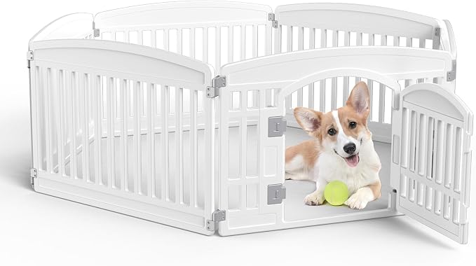 Dog Playpen 6-Panel, 24IN Puppy Playpen, Stable Dog Play Pen Indoors/Outdoor with Secure Locking Door, Plastic Pet Fence for Small & Medium Dogs