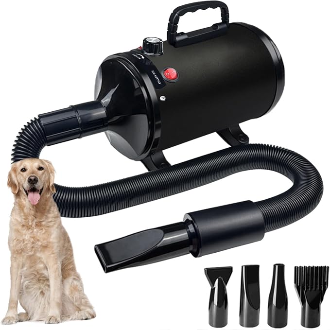 Dog Dryer for Pet Grooming, High-Velocity Force Blow Dryer | Speed Temperature Adjustable Dog Blower Grooming Dryer with 4 Nozzles