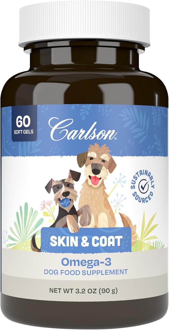 Carlson Omega-3 Fish Oil Soft Gels for Dogs, Supports Skin & Coat, Joint & Heart Health, Dog Supplement, 60 Soft Gels