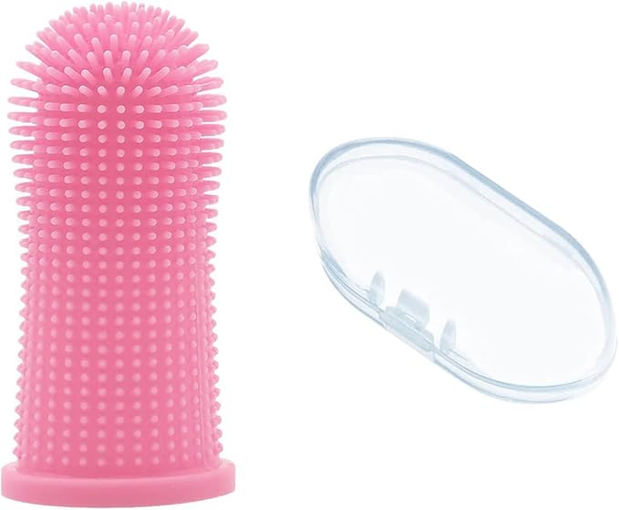 Pet Finger Toothbrush 360º Finger Toothbrush Puppy Toothbrush Cat Toothbrush for Pet Teeth Cleaning&Dog Dental Care (Pink, 2 Pack)