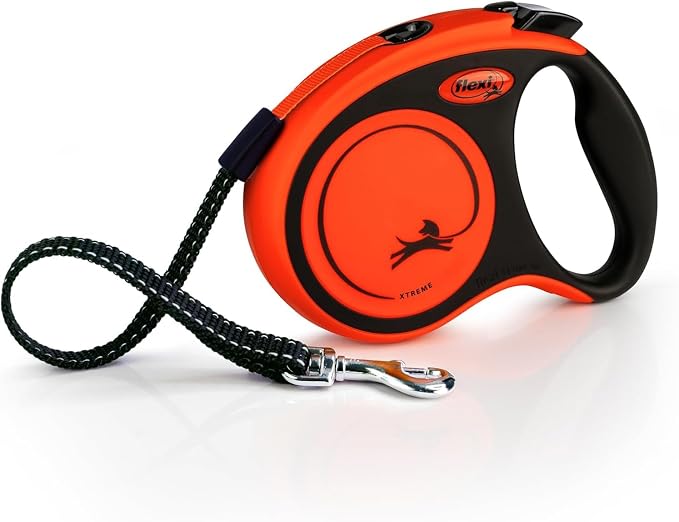 FLEXI® Xtreme Tape Retractable Dog Leash, Small, 16 ft - Orange/Black | German engineered, original flexi leash, durable quality for dogs up to 44 lbs, tangle-free, walking, reliable brake system