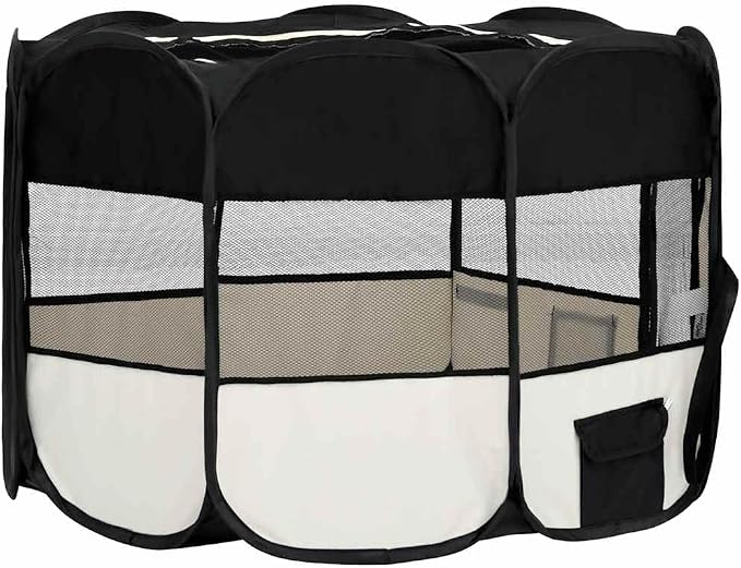 Foldable Dog Playpen with Carrying Bag, 43.3x43.3x22.8 Inches, Black Steel Frame for Indoor Outdoor Use
