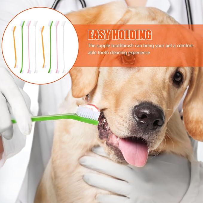 Luxshiny 8pcs Dual-Head Puppy Toothbrushes Soft Bristle Pet Oral Tooth Brush for Dogs Small and Large Sizes Portable Dog Dental Cleaning Kit