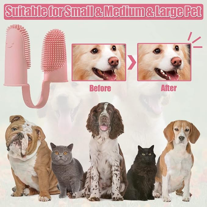 Dog Toothbrush Kit,3 Pack Dogs Finger Tooth Brush,Dental Care,Tow-Finger Teeth Brushing for Cat,Puppy, Small Pet,Food Grade Silicone Easy Cleaning Brushes for Cats and Large Pets