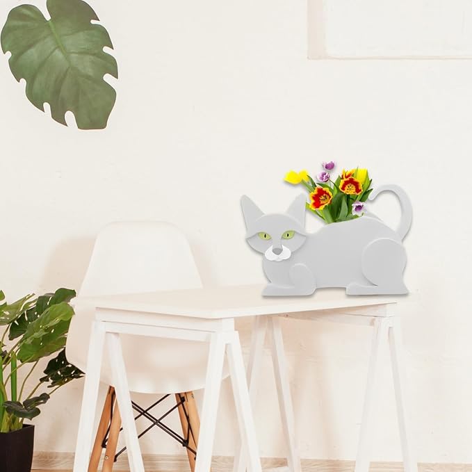 White Cat Planter Pots, Animal Shaped Flower Pot
