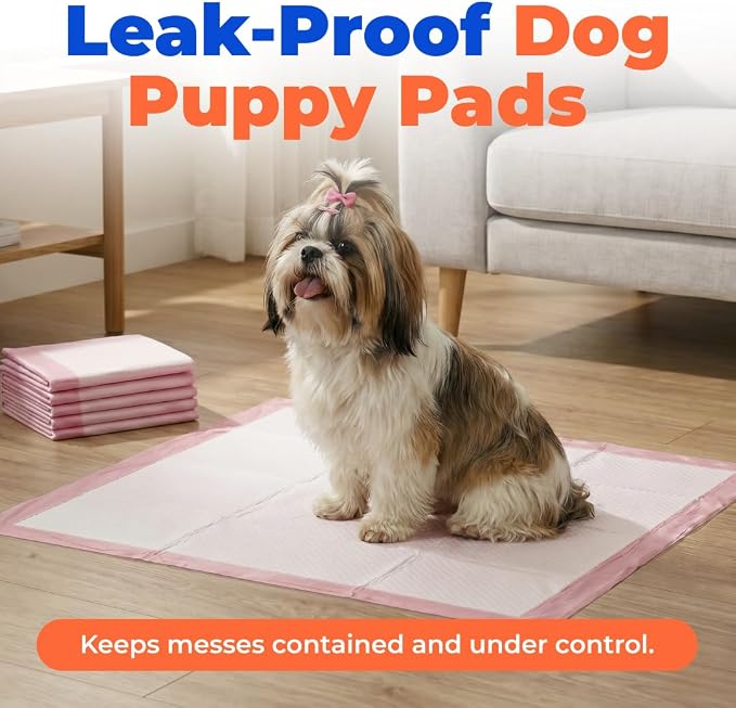 Best Pet Supplies Puppy Pads (22.5 x 22 Inches) - Disposable, Dog Training Potty , Super Absorbent Baby Pink Puppy Pee Pads for Dogs (100 Count)