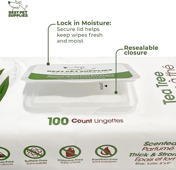 Best Pet Supplies Pet Grooming Wipes for Dogs & Cats, Tea Tree