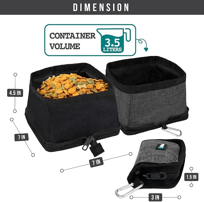 PetAmi Collapsible Dog Bowls, 2 Pack, Travel Set, Black