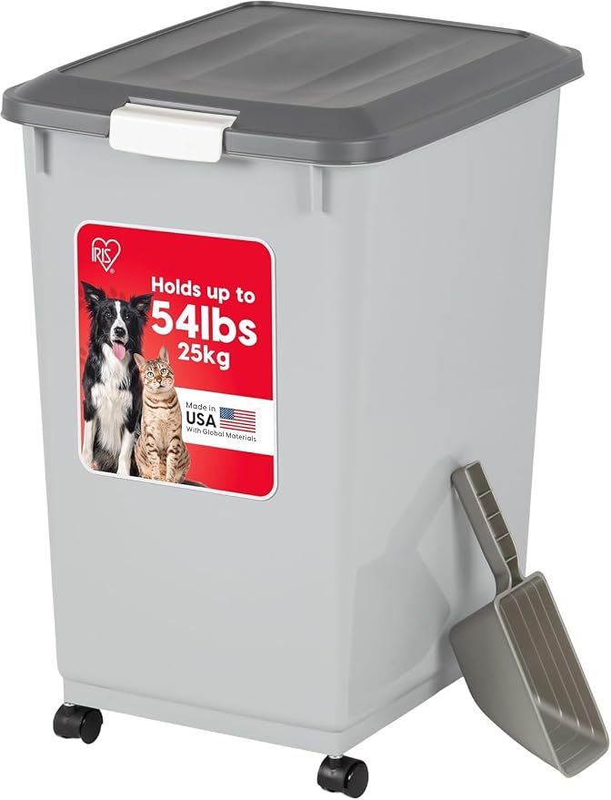 IRIS USA Dog Food Storage Container, Up to 54 lbs, Gray/Dark Gray