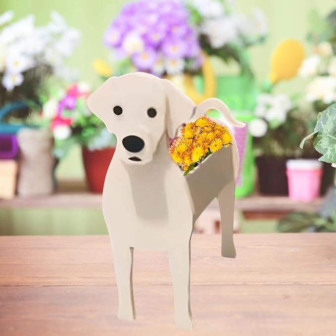 White Labrador Dog Planter Pots, Animal Shaped Flower Pot
