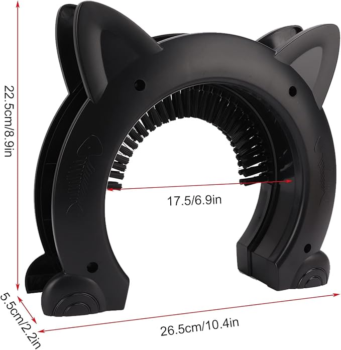 Cat Door Interior Door with Grooming Brush,Cat Brush for Long or Semi Short Haired for Shedding Removing Loose Fur and Massage (Black)