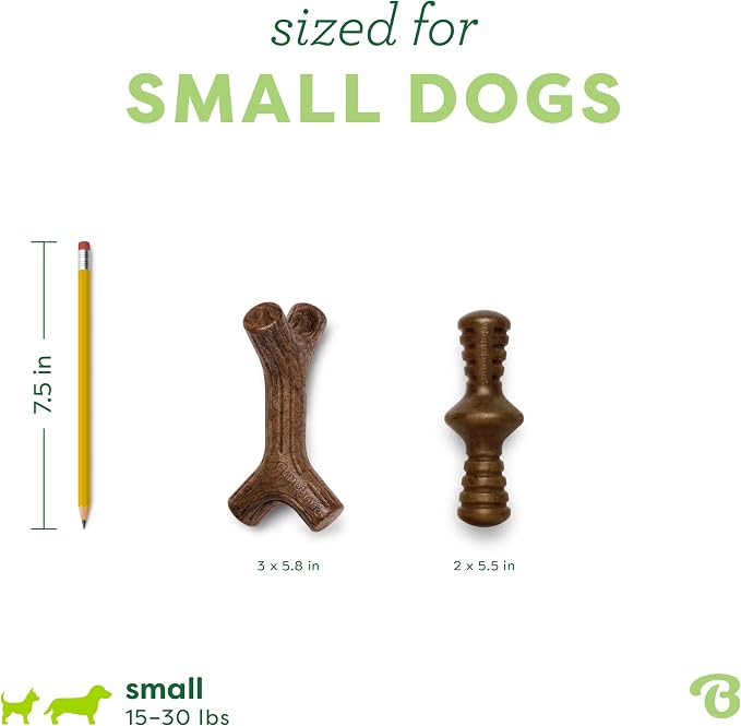 Benebone 2-Pack Maplestick/Zaggler Durable Dog Chew Toys, Real Maplewood, Real Bacon, Made in USA Small