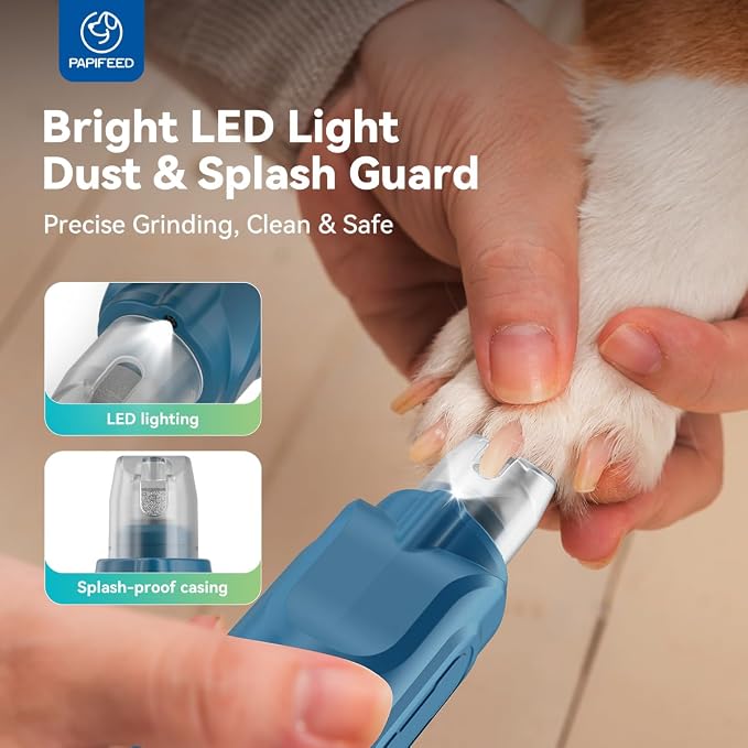 PAPIFFEED 6-Speed Pet Nail Grinder with Dual LED, Blue