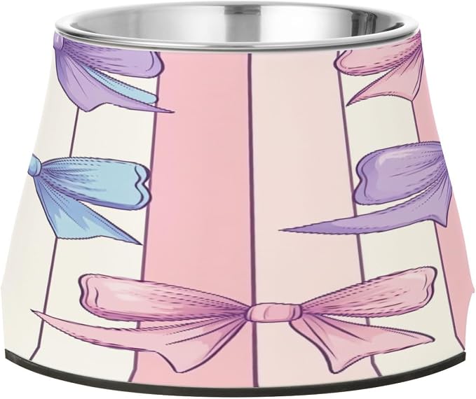 YETTASBIN Beautiful Bow Elevated Dog Bowls, Prevention of Vertebrae Disease Raised Dog & Cat Bowl Stand with Removable Stainless Steel Bowls, Non-Slip Spill-Proof Pet Food & Water Bowl Dish