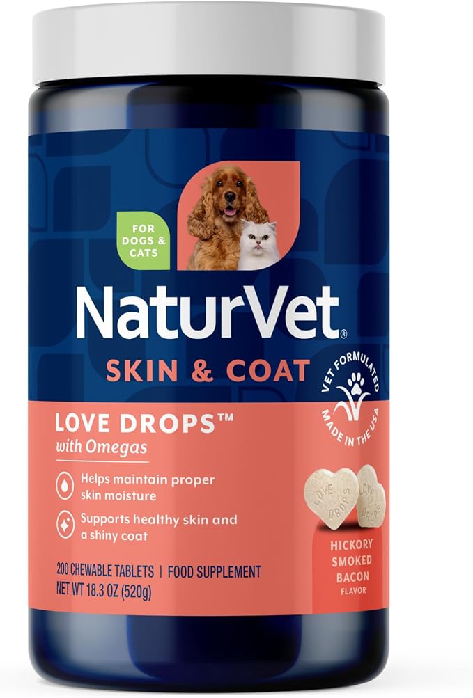 NaturVet Love Drops Plus Omegas Skin & Coat Supplement for Dogs - 200 Ct