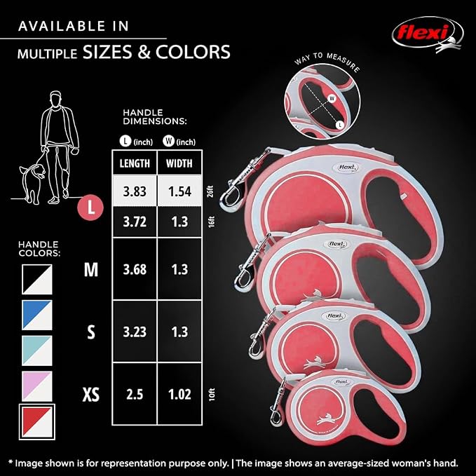 FLEXI New Comfort Tape Retractable Dog Leashes for Large Dogs Upto 110 lbs. – 26 ft., Red/Pastel | Tangle Free Pet Walking Leash with One-Handed Brake, Pause, Lock|German Quality Product