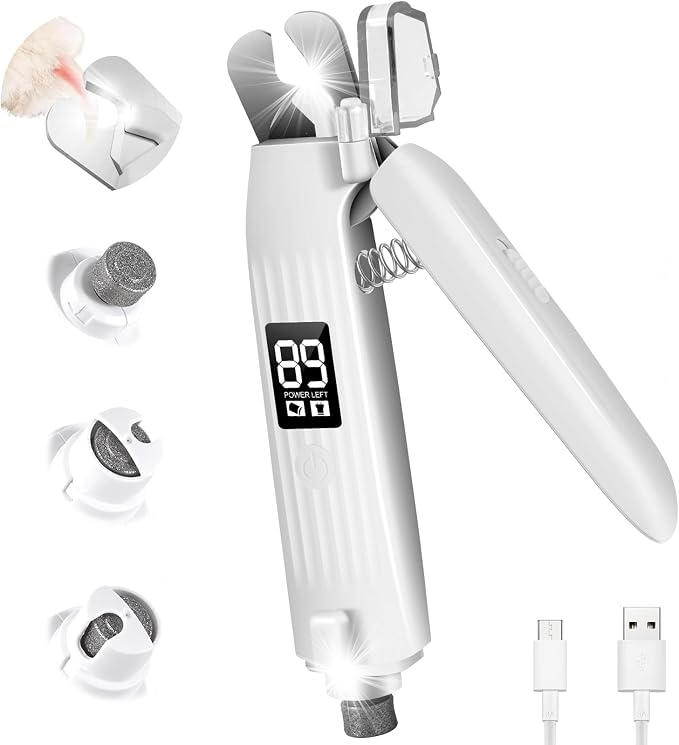 2-in-1 Dog Nail Clippers with Light & Grinder, USB Rechargeable