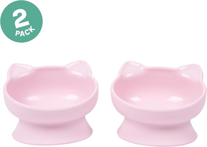Kitty City Elevated Cat Bowls (Set of 2), Whisker-Friendly Raised Cat Food & Water Dishes, Modern Pedestal Design, Dishwasher Safe, 6.5 oz Each – Pink