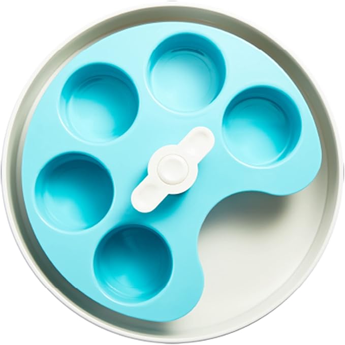 PetDreamHouse Spin Interactive Slow Feeder Food Bowl for Dogs, Adjustable & Moving Center Puzzle Piece, Palette Design, Moderate Skill Level Pallet Blue
