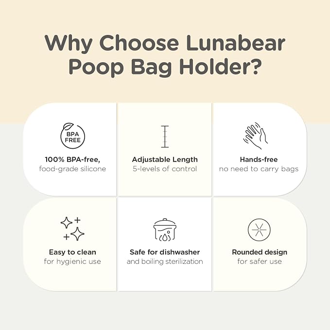 Dog Poop Bag Holder for Leash, Hands-Free Waste Bag Carrier with Carabiner Clip, Portable Pet Waste Bag Holder for Dog Walking, Running, Hiking, Bicycle (Ivory)
