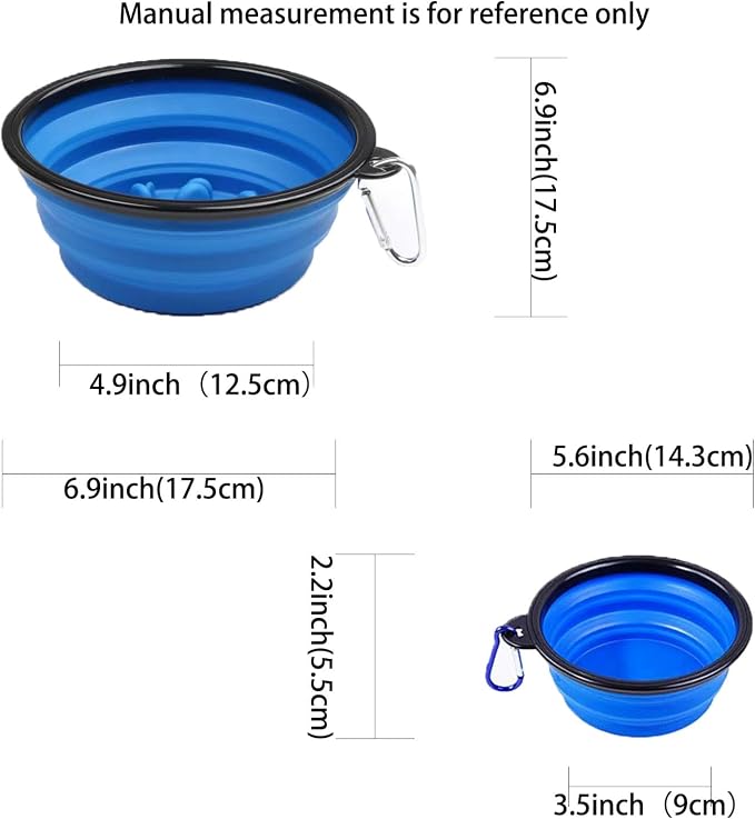 Pet Blue Collapsible Double Bowl Set, Slow Feeder, Blue