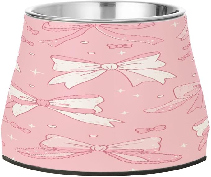 Blueangle Elevated Dog Bowls with Stainless Steel - Non-Slip 2.3 Cup High Capacity Pet Dish for Spinal Health & Cute Ribbon Bow Design（299）