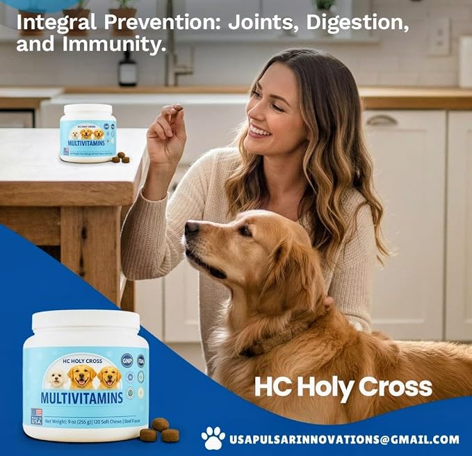 24-in-1 Dog Multivitamin Soft Chews for Dogs - Hip and Joint Supplement with Glucosamine, Chondroitin, Probiotics & Omega 3 - Immune Support, Skin & Coat Health - 120 Count - Beef Flavor