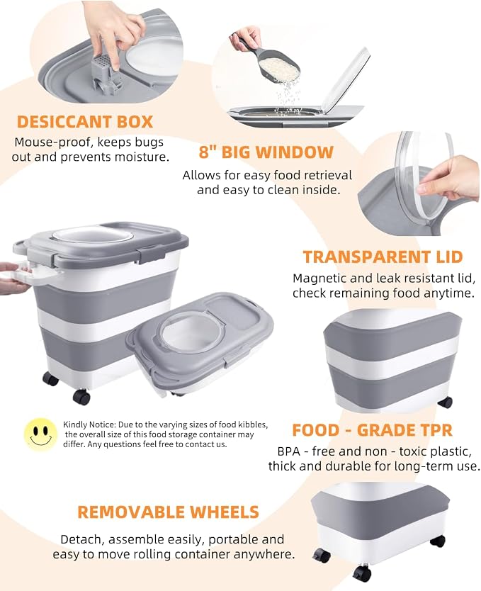 25-28Lbs Dog Food Storage Container Airtight, 28Lbs, Grey