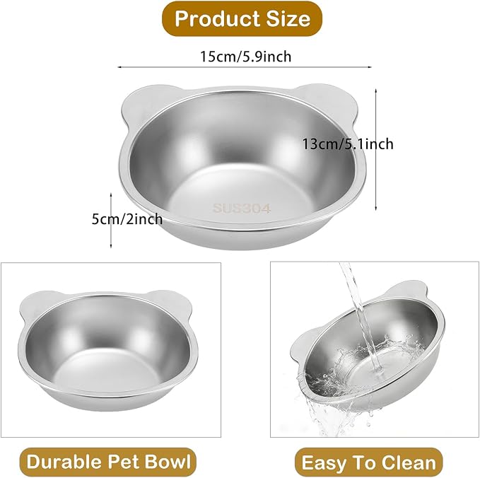 Stainless Steel Raised Cat Food Bowl for 2 Bowls, 5.9-Inch Replaceable Cat Bowl, Pack of 2 Indoor Cat Dishes for Food and Water (Dishwasher Safe)