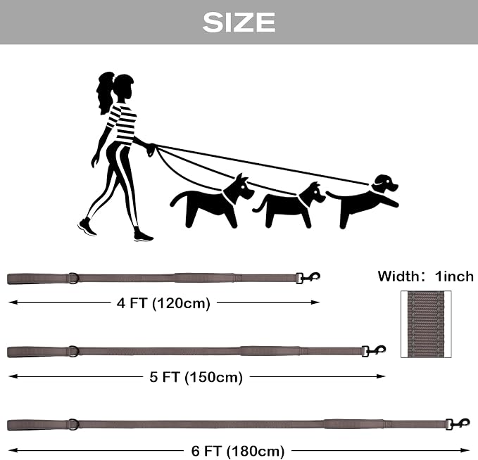 Joytale Dog Leash for Large Dogs that Pull, Double Handle, 4FT, Brown | Traffic Handle for Control, Padded Handle Reduces Hand Strain, Reflective Stitching for Night Safety, Strong Nylon Webbing