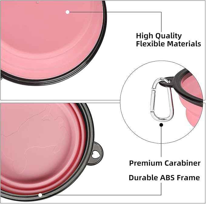 Kytely Large Collapsible Dog Bowls, 2 Pack, 34oz, Pink+Grey