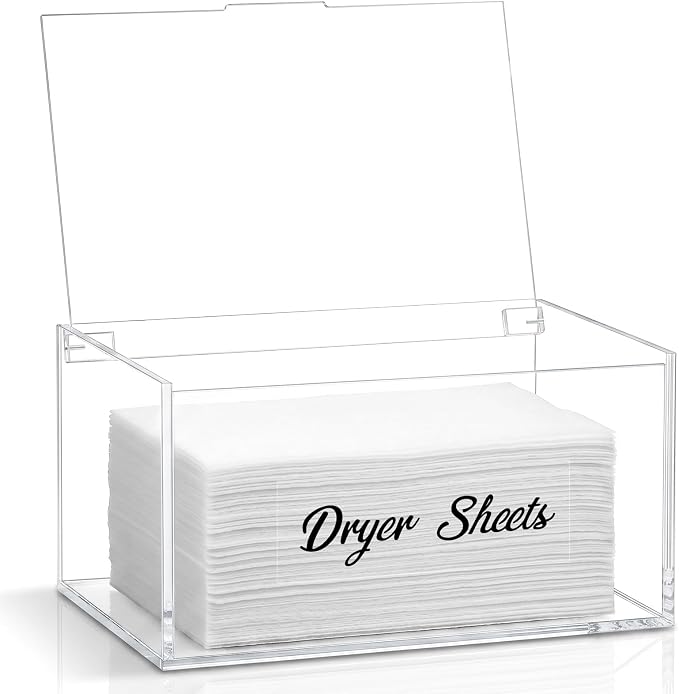 Acrylic Dryer Sheet Holder Dispenser Container,Bonus Black Labels Included