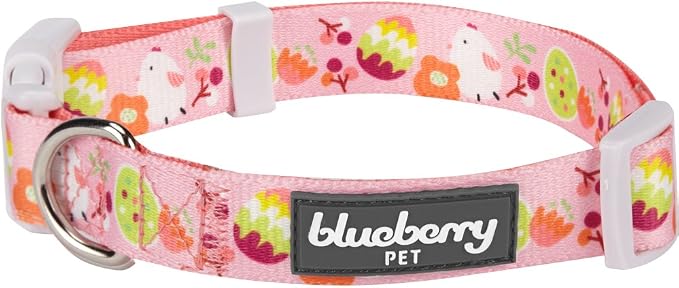Blueberry Pet 10 Patterns Easter Spring Chick Print Designer Adjustable Dog Collar in Baby Pink, Medium, Neck 14.5"-20"