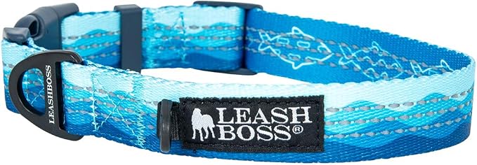 Leash Boss Patterned Reflective Dog Collar, Pattern Collection, Colorful Dog Collar with Triple Reflection Threads for Small, Medium and Large Dogs (Small 11.5"-16" Neck x 3/4" Wide, Wave Pattern)