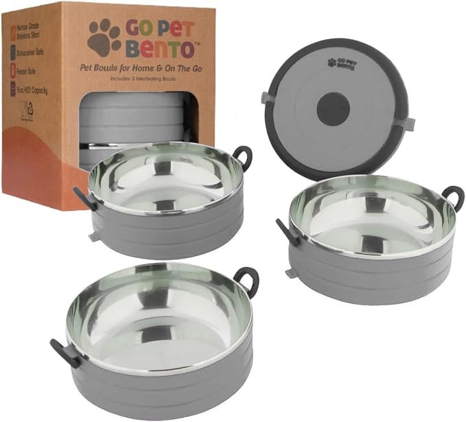 Healthy Human Travel Pet Bento Bowls, 3 Pack, Gray