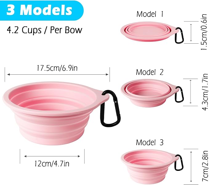 PetBonus Large Collapsible Dog Bowls, 2 Pack, 34oz, Grey, Chalk Pink