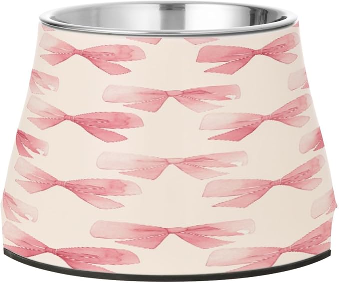 Blueangle Elevated Dog Bowls with Stainless Steel - Non-Slip 2.3 Cup High Capacity Pet Dish for Spinal Health & Pink Bow Design（73）