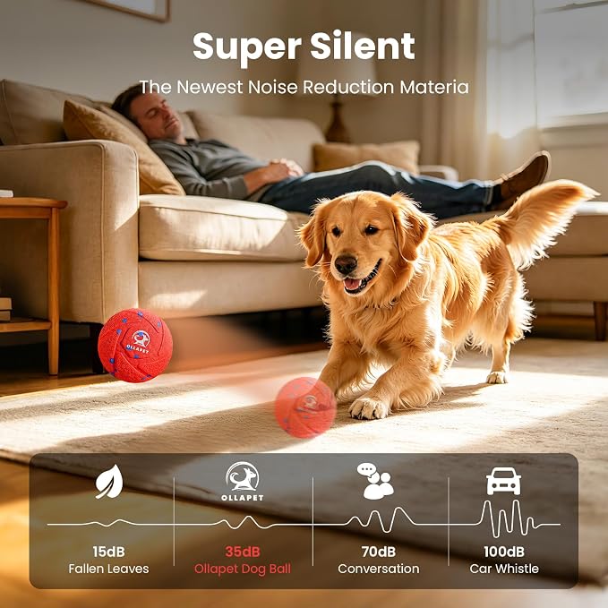 Interactive Dog Toys Dog Ball - Auto Bouncing & Rolling, Chew-Resistant E-TPU Material, 3 Interactive Modes, IPX7 Waterproof, Smart Chase Pet Toy Ball for Medium and Large Dogs (Red)