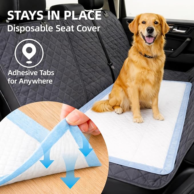 XXXXL Dog and Puppy Pee Pads, 55.1 x 31.5 Inch Leakproof Disposable Pet Training Pads, Fast Absorb 5-Layer Design, 50% Thicker with Adhesive Tabs, for Car Back Seat Cover, Floor, Crate, 50 Count