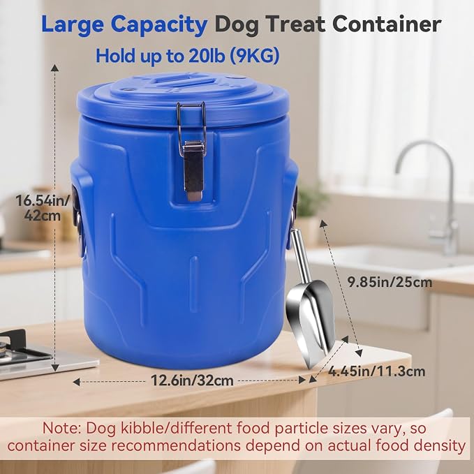 Newget 20lb Airtight Stainless Steel Dog Food Storage Container with Scoop, 20lb, Stainless Steel, Blue