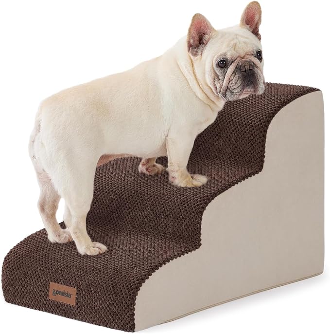 ZOMISIA Dog Stairs for Small Dogs - Pet Stairs for Couch and Bed, 35D Foam Dog Steps Ramp with Non-Slip Bottom Brown, 3 Steps