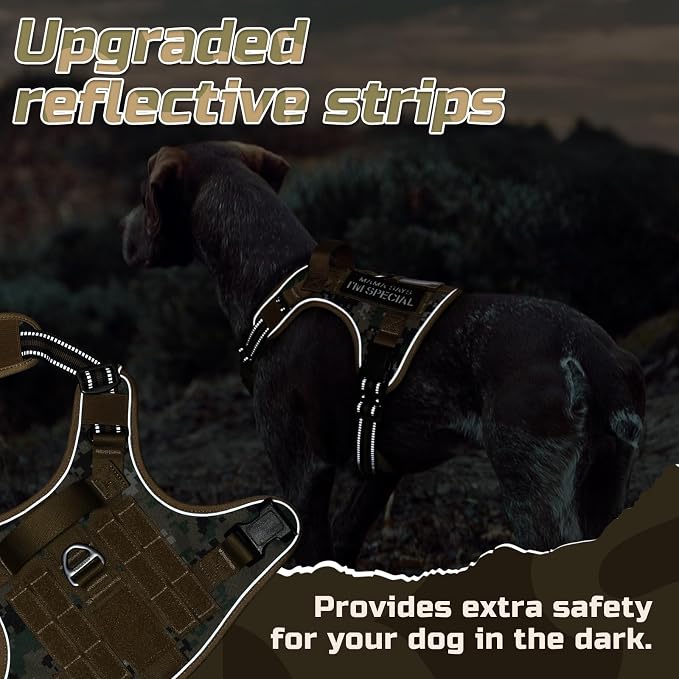 rabbitgoo Tactical Dog Harness for Medium, No Pull Military Service Vest | Molle & Handle, Heavy Duty, Adjustable, Reflective Straps, Easy Control for Training Walking, Brown camo, Medium