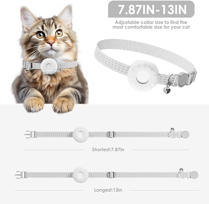 Cat Tracker, GPS Tracker Compatible with Apple Find My App(Only iOS),Cat Tracker Collar with Bell and Safety Elastic Buckle,No Monthly Fee Cats Collar Trackers,Territory & Location History,White