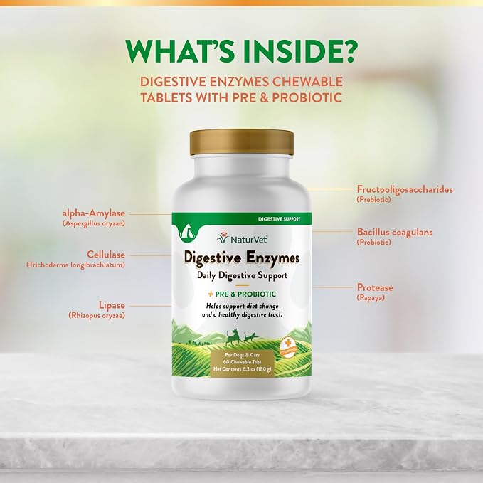 NaturVet Digestive Enzymes & Probiotic for Dogs & Cats - 60ct