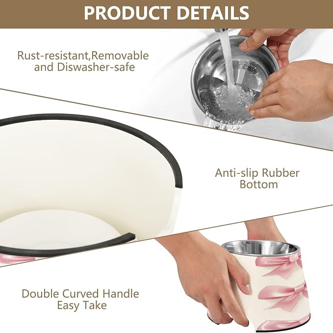 Blueangle Elevated Dog Bowls with Stainless Steel - Non-Slip 2.3 Cup High Capacity Pet Dish for Spinal Health & Ribbon Bows Design（172）