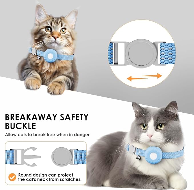 Cat GPS Tracker, Waterproof Pet Tracker for Cats, Cat GPS Tracker Collar with Safety Elastic Buckle, Works with Any Collar,Compatible with Apple Find My App (Only iOS), No Monthly Fee, Blue