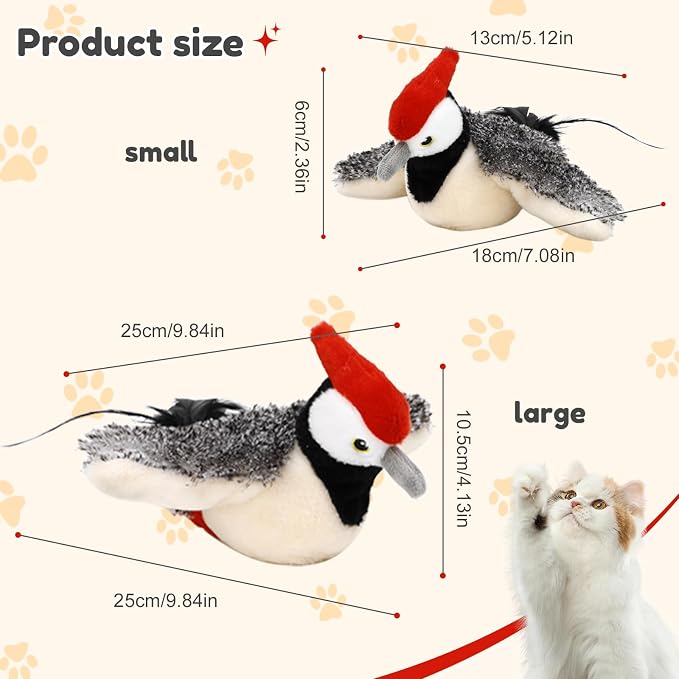 BAUFIX 2026 New Funny Flapping Bird Cat Toy, Flying Bat Toy for Dogs, Cute Motion-Activated Bird Toy with Flapping Wings for Indoor Pets (Fat Bat)