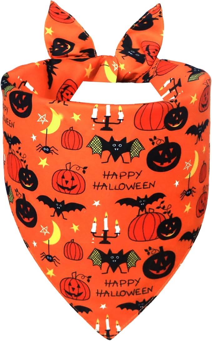 Halloween Dog Bandana, Pumpkin, Large, Medium, Orange