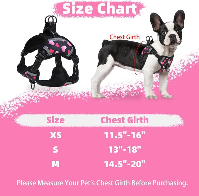 PUPTECK Dog Harness Small Sized Dog, Step in Adjustable Reflective Dog Vest Harness Escape Proof, No Pull Soft Padded Harness Easy Control, Heart, M