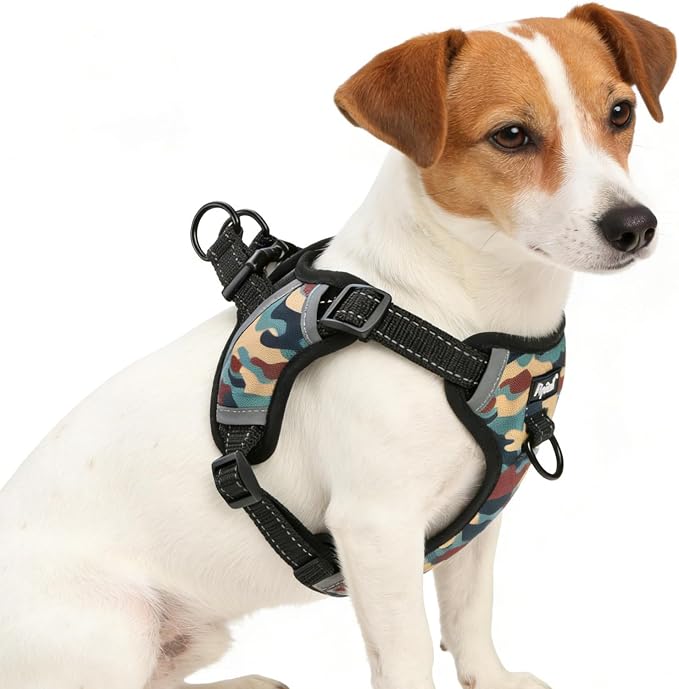 PUPTECK Dog Harness Small Sized Dog, Step in Adjustable Reflective Dog Vest Harness Escape Proof, No Pull Soft Padded Harness Easy Control, Camouflage, S